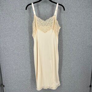Wonder Woman Vintage Lace Trim Midi Slip Dress Size 34 Cream USA Union Made